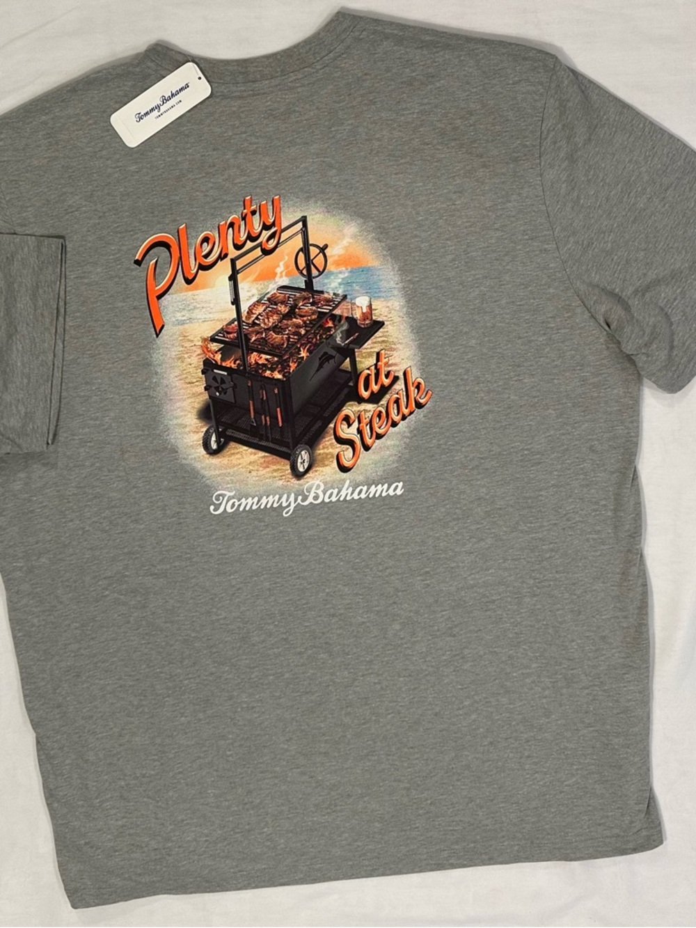 Tommy Bahama Men's PLENTY AT STEAK T-shirt XL Gray NEW Grill Barbecue Cooking